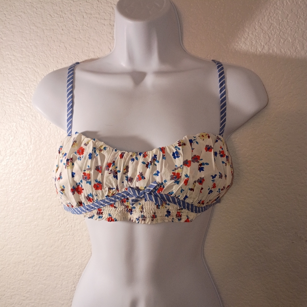 Anthropologie LyreBird Floral Striped Trimmed Cropped Top sz Small